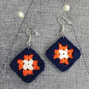 Crochet granny square thread earrings UVA Virginia Cavaliers team inspired